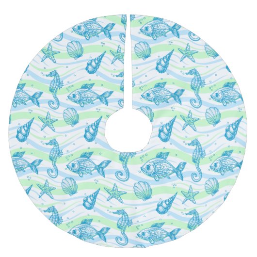 Marine Sketch Pattern Kerstboom Rok (Voorkant)