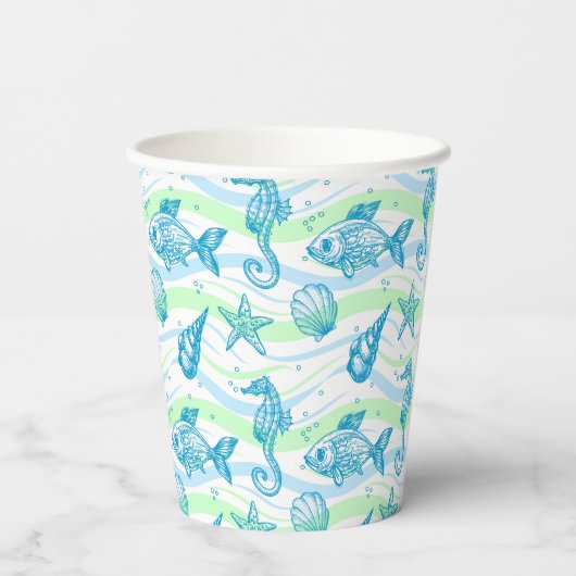 Marine Sketch Pattern Papieren Bekers (Achterkant)