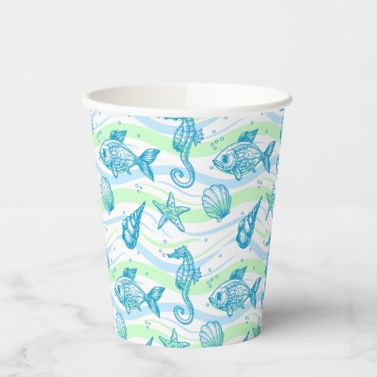 Marine Sketch Pattern Papieren Bekers (Links)
