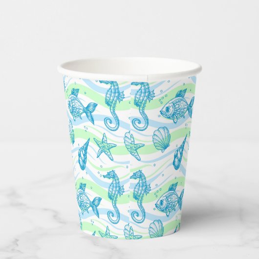 Marine Sketch Pattern Papieren Bekers (Rechts)