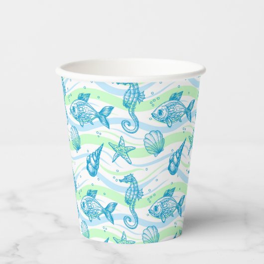 Marine Sketch Pattern Papieren Bekers (Voorkant)