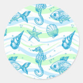 Marine Sketch Pattern Ronde Sticker (Voorkant)