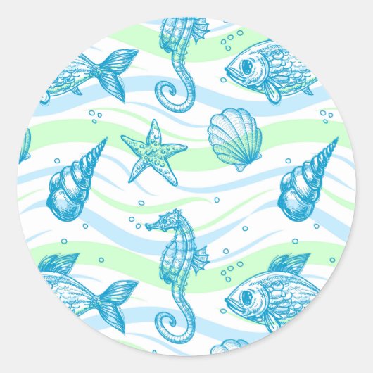 Marine Sketch Pattern Ronde Sticker (Voorkant)