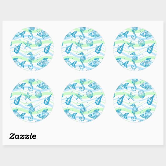 Marine Sketch Pattern Ronde Sticker (Vel)