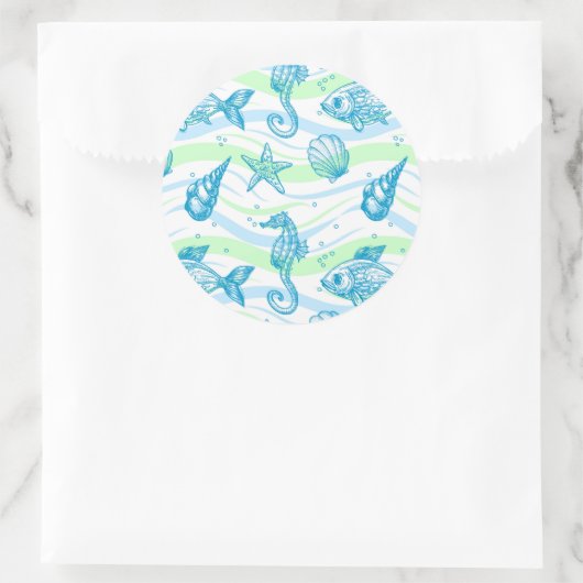 Marine Sketch Pattern Ronde Sticker (Tas)