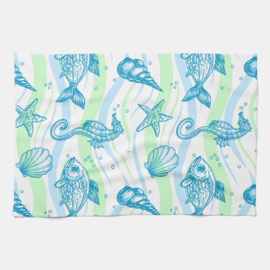 Marine Sketch Pattern Theedoek (Horizontaal)