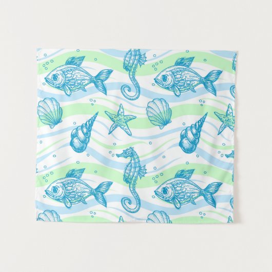 Marine Sketch Pattern Wandkleed (Voorkant (horizontaal))