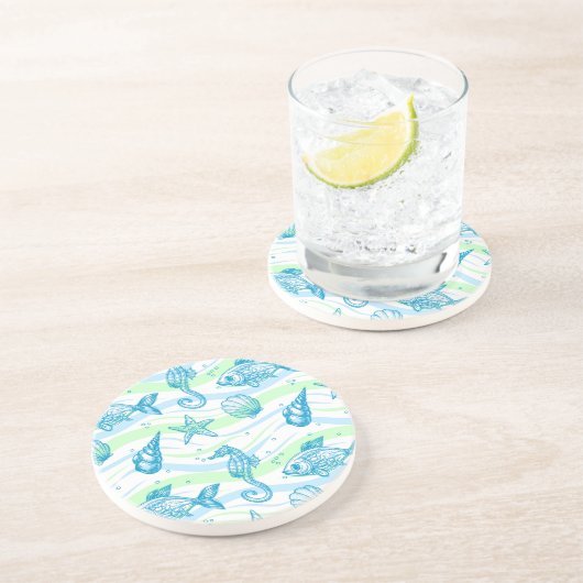 Marine Sketch Pattern Zandsteen Onderzetter (Zijkant)