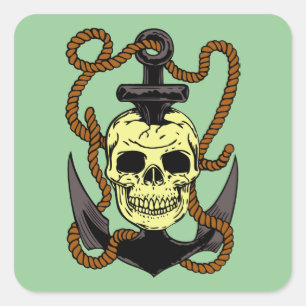 Marine Skull Tattoo Vierkante Sticker