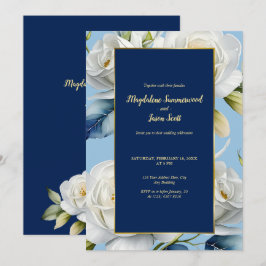 Marine & Sky Blauw Witte Roos Elegante Bloemen Huw Kaart