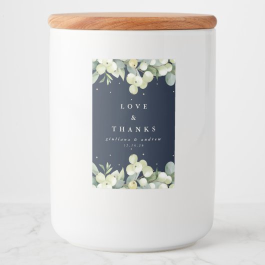 Marine Sneeuwbes+Eucalyptus Wintertrouw Voedselcontainer Etiket (Voorkant)