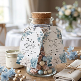 Marine Stof Blauw Goud Bloem Lentebloei Bruiloft Cadeaulabel