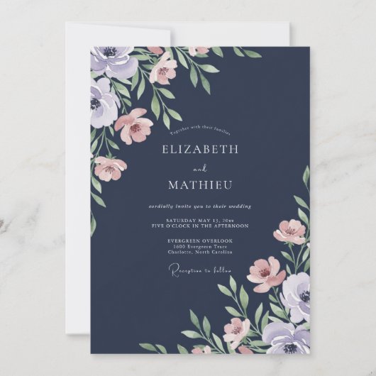 Marine Stof Roze Blad Bruiloft Kaart (Voorkant)