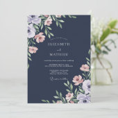 Marine Stof Roze Blad Bruiloft Kaart (Staand voorkant)