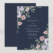Marine Stof Roze Blad Bruiloft Kaart (Voorkant / Achterkant)