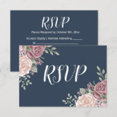Marine Stof Roze Rustieke Waterverf Bloemen RSVP Kaartje (Voorkant / Achterkant)