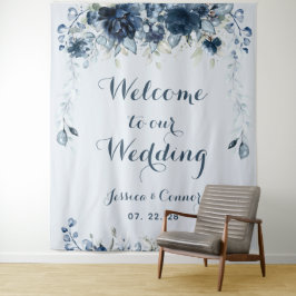 Marine Stofblauw Eucalyptus Welkom bij onze bruilo Wandkleed