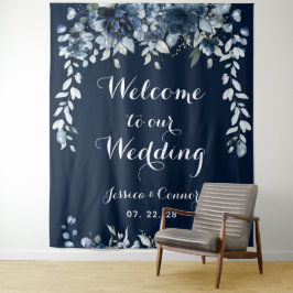 Marine Stofblauw Eucalyptus Welkom bij onze bruilo Wandkleed