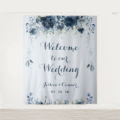 Marine Stofblauw Eucalyptus Welkom Op Ons Huwelijk Wandkleed (Voorkant)