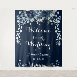 Marine Stofblauw Eucalyptus Welkom Op Ons Huwelijk Wandkleed