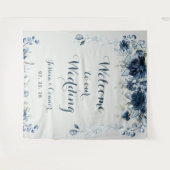 Marine Stofblauw Eucalyptus Welkom Op Onze Bruilof Wandkleed (Voorkant (horizontaal))