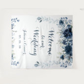 Marine Stofblauw Eucalyptus Welkom Op Onze Bruilof Wandkleed (Voorkant (horizontaal))