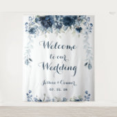 Marine Stofblauw Eucalyptus Welkom Op Onze Bruilof Wandkleed (Voorkant)