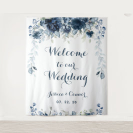 Marine Stofblauw Eucalyptus Welkom Op Onze Bruilof Wandkleed