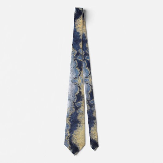 Marine Stofblauw Marmer Gouden Trouw Stropdas (Voorkant)