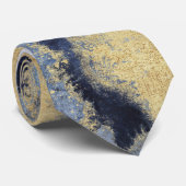 Marine Stofblauw Marmer Gouden Trouw Stropdas (Opgerold)
