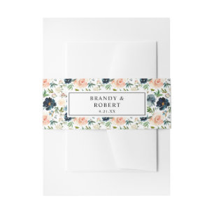 Marine & Stofblauw Roze Bloem Uitnodigingen Wikkel