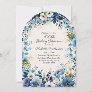Marine Stofblauw Witte Bloemrijke Boog 100e Verjaa Kaart
