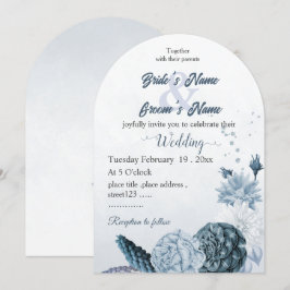 marine stoffige blauwe bloemen botanische bruiloft kaart