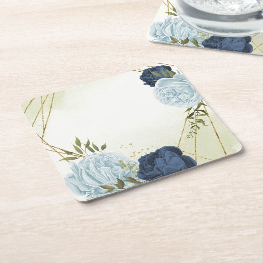 marine stoffige blauwe bloemen bruiloft kartonnen onderzetters (Schuin)