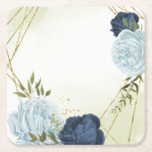 marine stoffige blauwe bloemen bruiloft kartonnen onderzetters (Voorkant)
