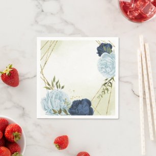 marine stoffige blauwe bloemen bruiloft servet