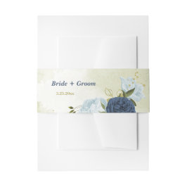 marine stoffige blauwe bloemen groene bladeren bru uitnodigingen wikkel