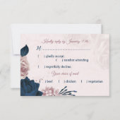 marine & stoffige roos bloemen maaltijdkeuze RSVP- RSVP Kaartje (Voorkant)