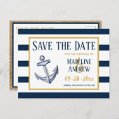 Marine strepen en anker Save the Date Aankondigingskaart (Voorkant / Achterkant)