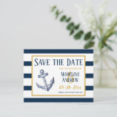 Marine strepen en anker Save the Date Aankondigingskaart (Staand voorkant)