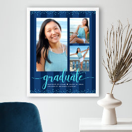 Marine strepen Grad 3 foto turquoise glitterscript Poster