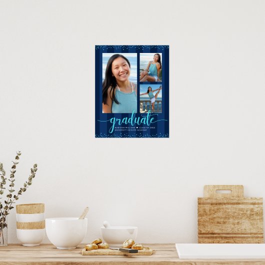 Marine strepen Grad 3 foto turquoise glitterscript Poster (Keuken)