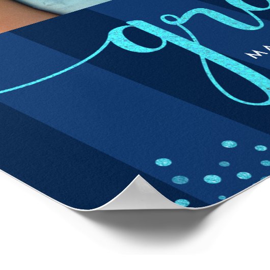 Marine strepen Grad 3 foto turquoise glitterscript Poster (Hoek)