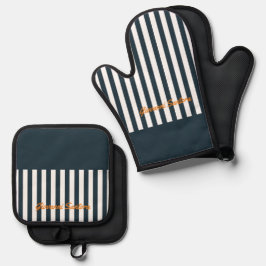 Marine Strepen | Het Moderne Heren Monogram Ovenwant & Pannenlap Set