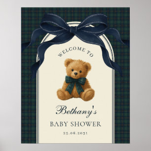 Marine strik vintage teddybeer babyshower welkom poster
