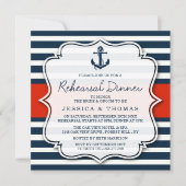 Marine Stripe Nautische bruiloft repetitie diner Kaart (Voorkant)