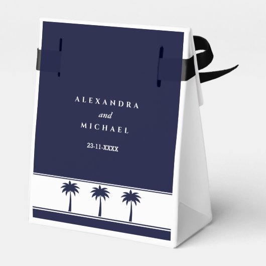 Marine Stripes Tropische Palm Tree Coastal Wedding Bedankdoosjes (Achterkant)
