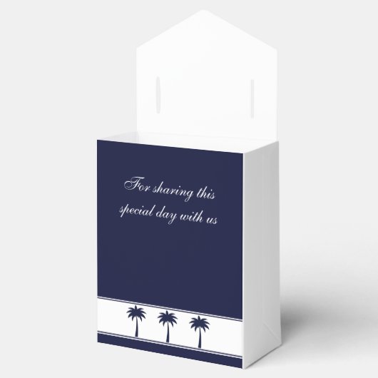 Marine Stripes Tropische Palm Tree Coastal Wedding Bedankdoosjes (Geopend)