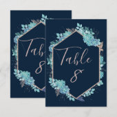 Marine Succulenten & Roze Gouden Huwelijks Tafel N Kaart (Voorkant / Achterkant)