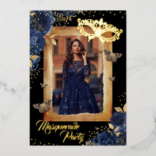 Marine Sweet Sixteen Foto Maskerade Feest Roos Folie Uitnodiging